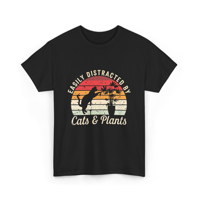 Easily Distracted By Cats Plants T-Shirt - Black