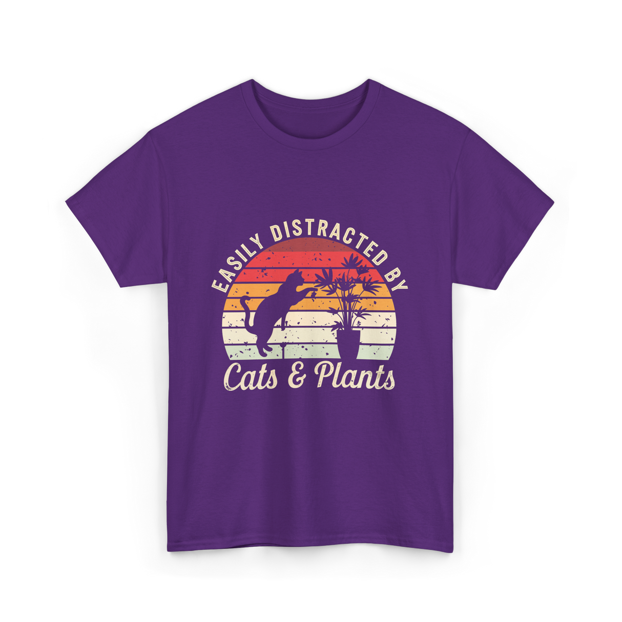 Easily Distracted By Cats Plants T-Shirt - Purple