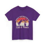 Easily Distracted By Cats Plants T-Shirt - Purple