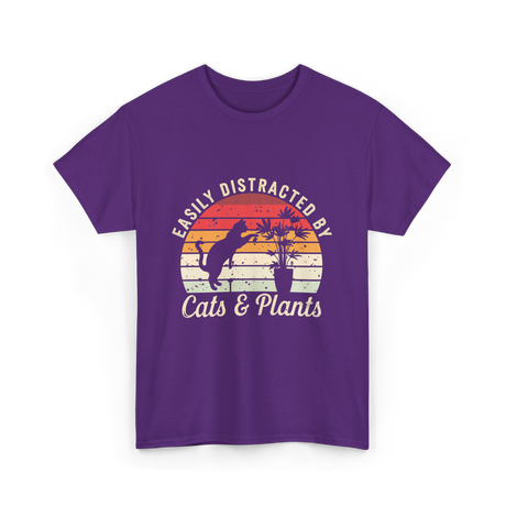 Easily Distracted By Cats Plants T-Shirt - Purple