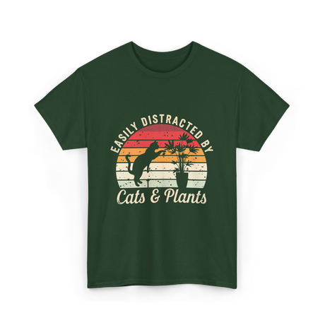 Easily Distracted By Cats Plants T-Shirt - Forest Green