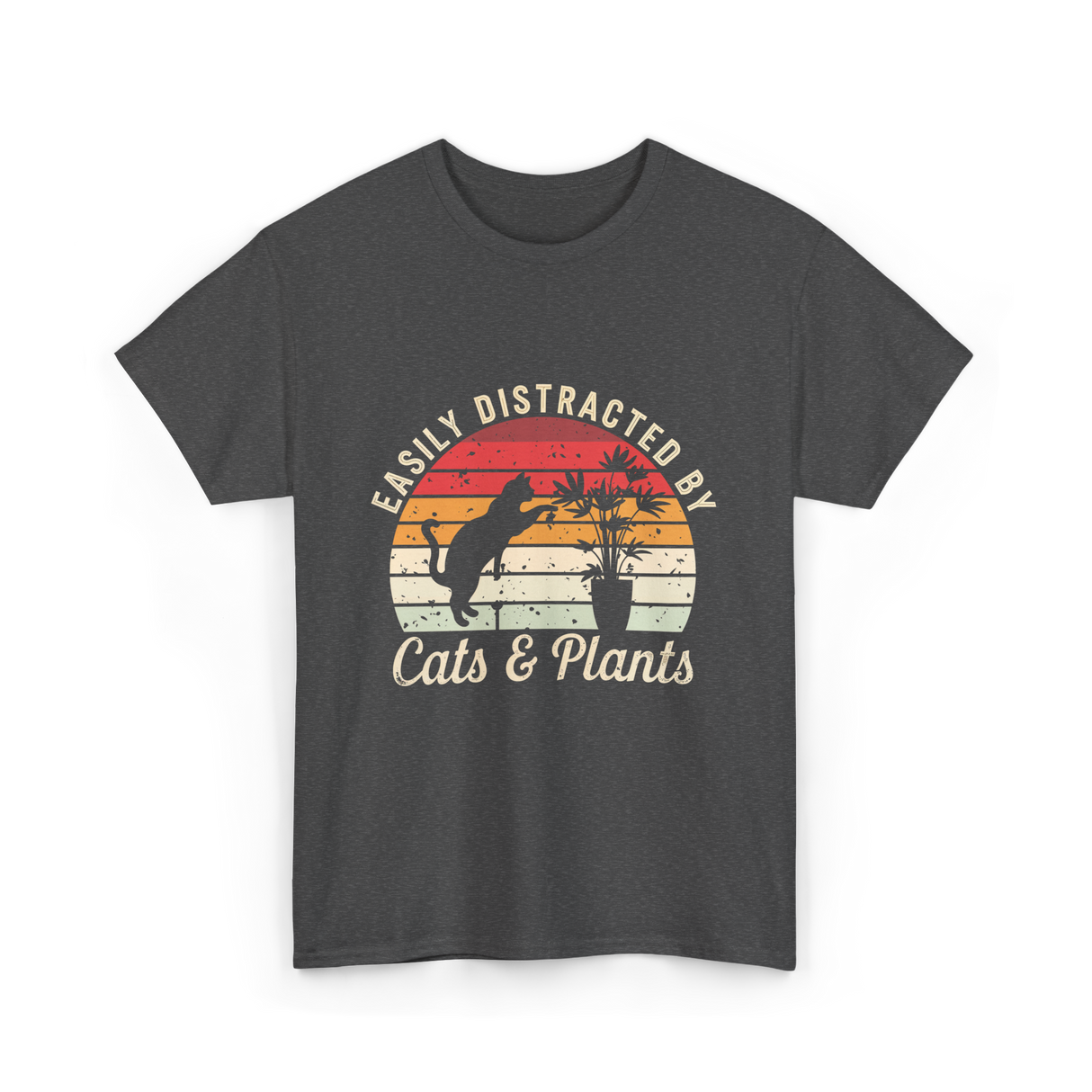 Easily Distracted By Cats Plants T-Shirt - Dark Heather