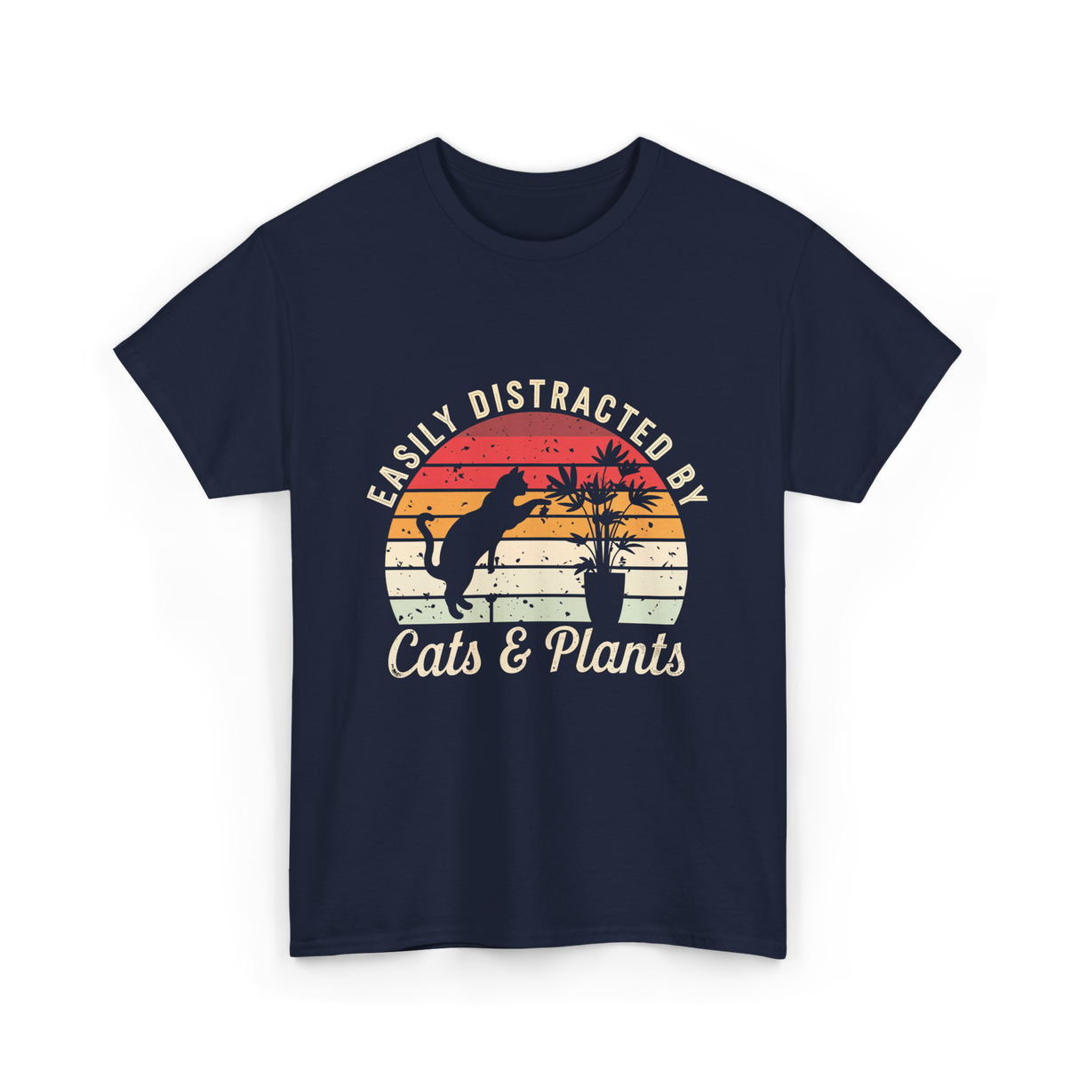 Easily Distracted By Cats Plants T-Shirt - Navy