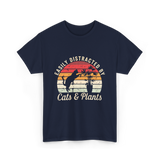 Easily Distracted By Cats Plants T-Shirt - Navy