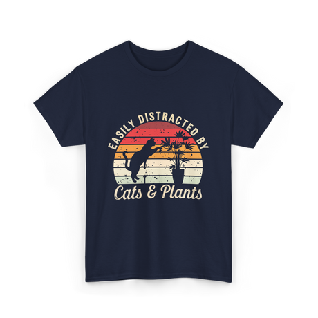 Easily Distracted By Cats Plants T-Shirt - Navy