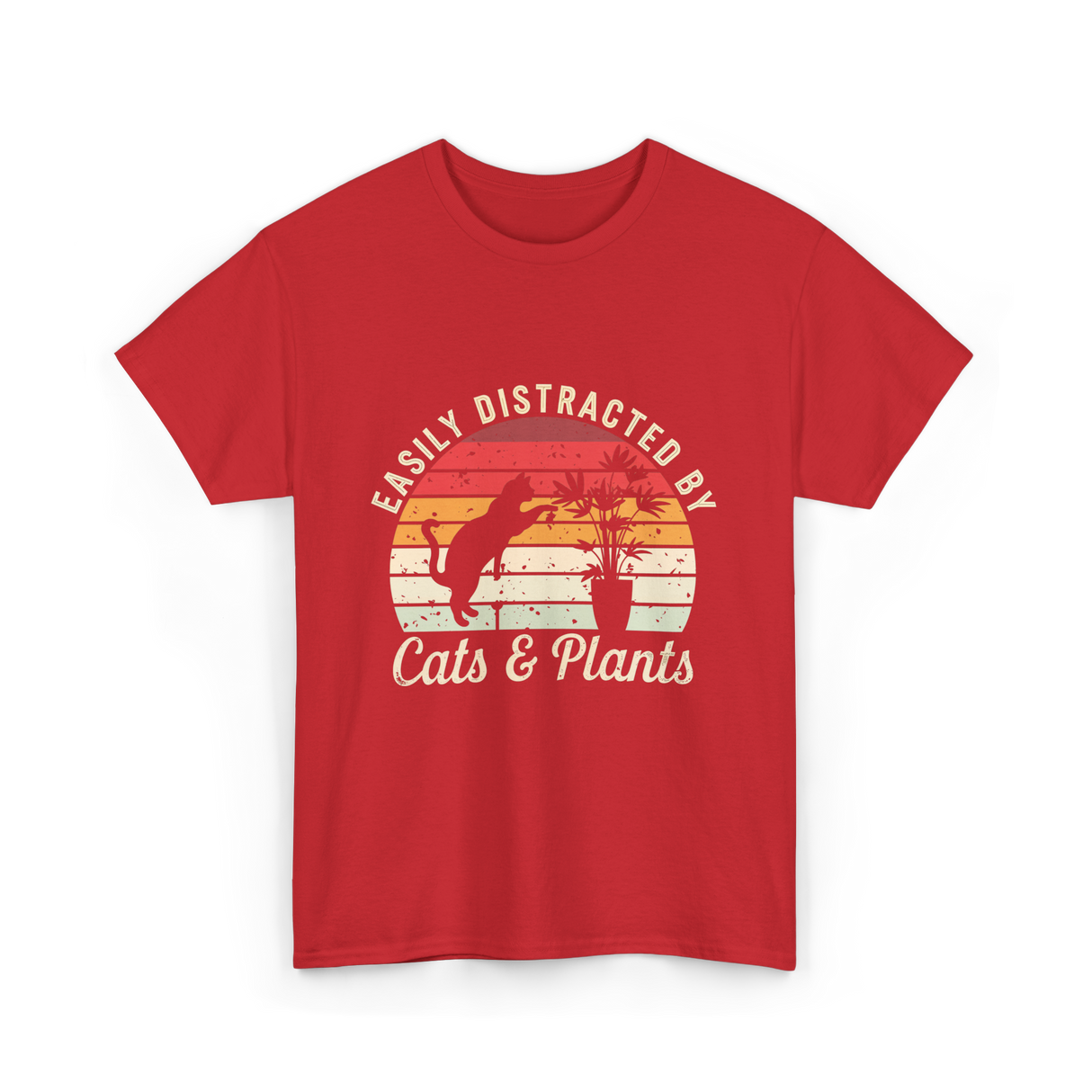 Easily Distracted By Cats Plants T-Shirt - Red