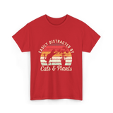 Easily Distracted By Cats Plants T-Shirt - Red