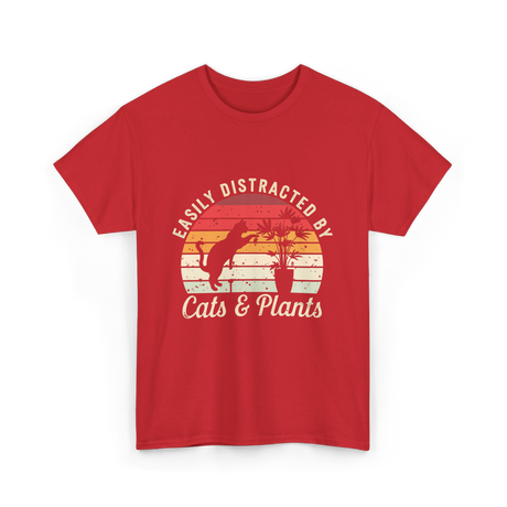 Easily Distracted By Cats Plants T-Shirt - Red