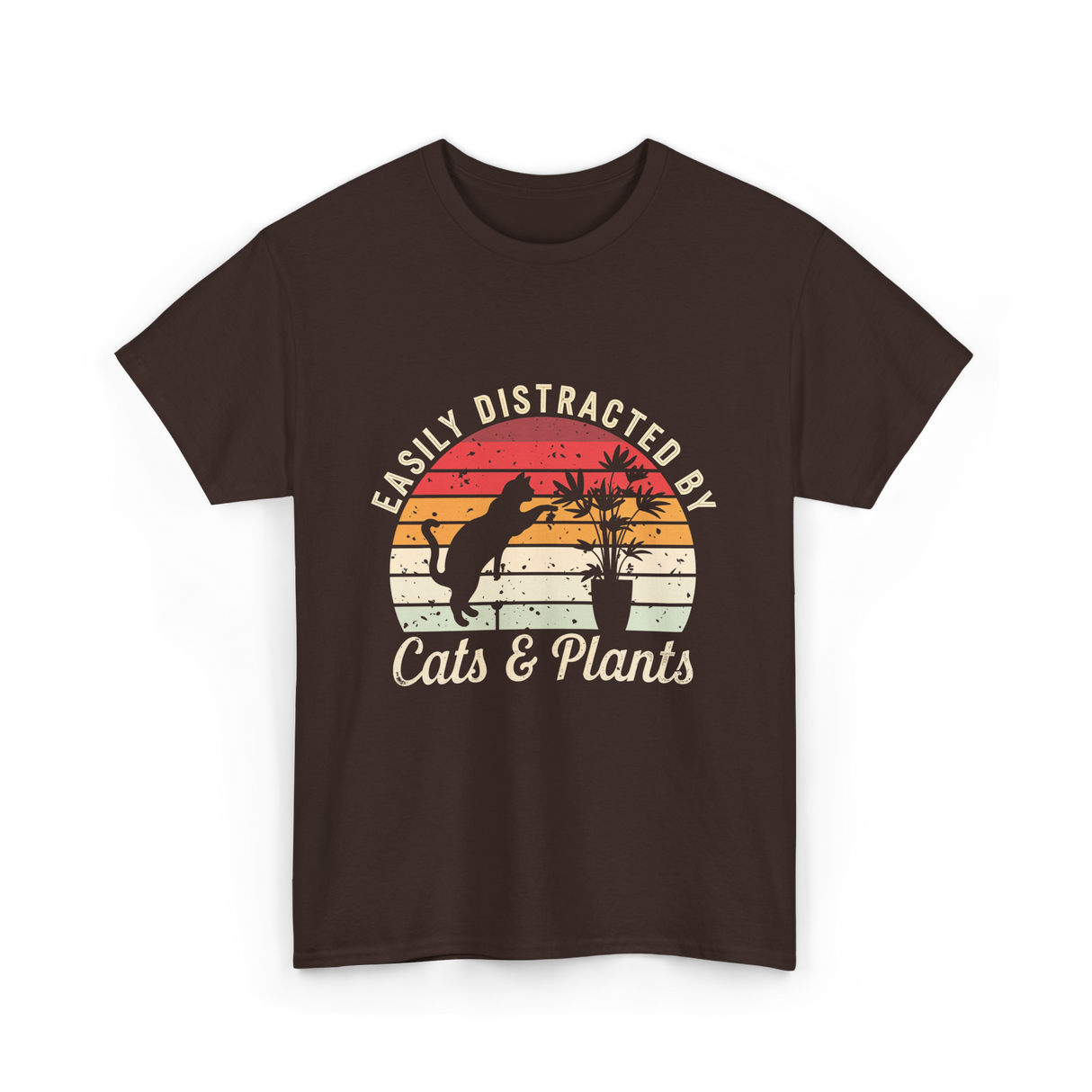 Easily Distracted By Cats Plants T-Shirt - Dark Chocolate