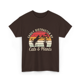 Easily Distracted By Cats Plants T-Shirt - Dark Chocolate