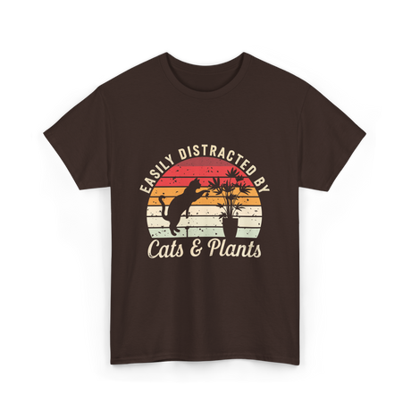 Easily Distracted By Cats Plants T-Shirt - Dark Chocolate