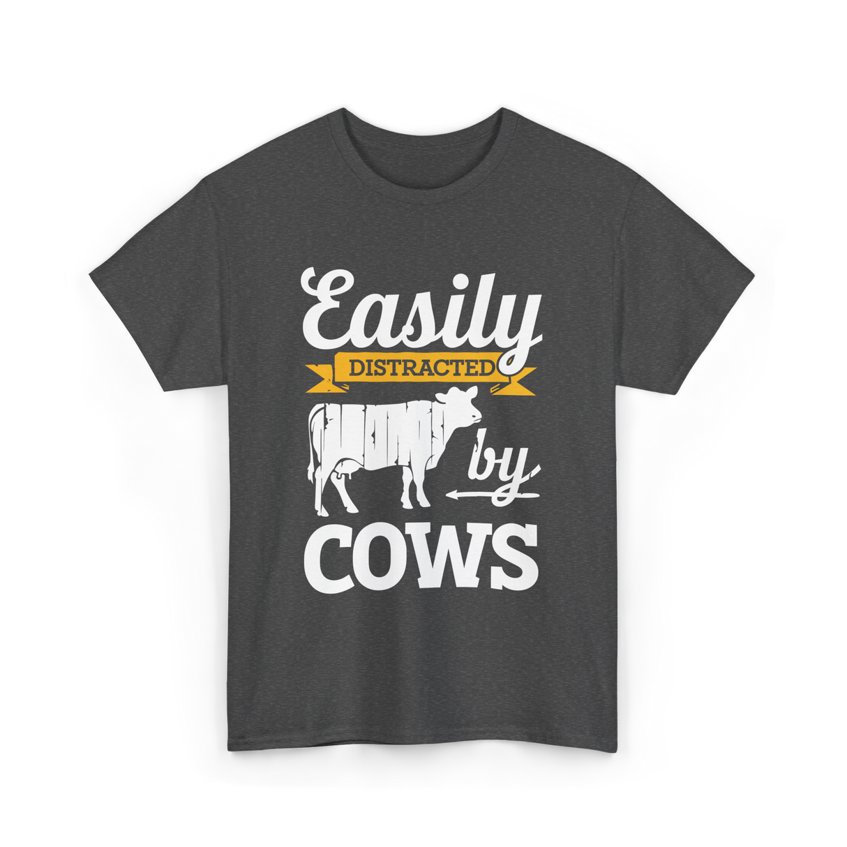 Easily Distracted by Cows Cow Farming T-Shirt - Dark Heather