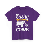 Easily Distracted by Cows Cow Farming T-Shirt - Purple