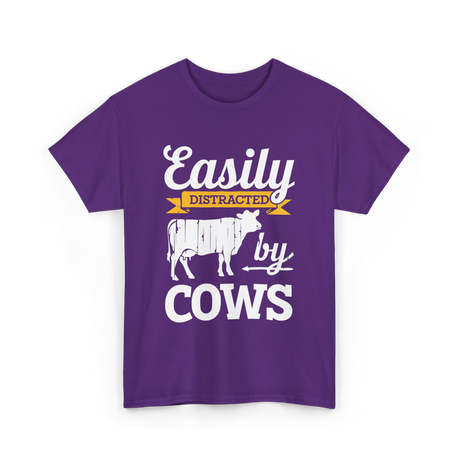 Easily Distracted by Cows Cow Farming T-Shirt - Purple