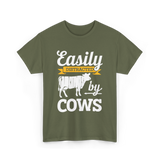 Easily Distracted by Cows Cow Farming T-Shirt - Military Green