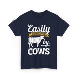 Easily Distracted by Cows Cow Farming T-Shirt - Navy