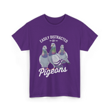 Easily Distracted By Pigeons Pigeon Lover T-Shirt - Purple