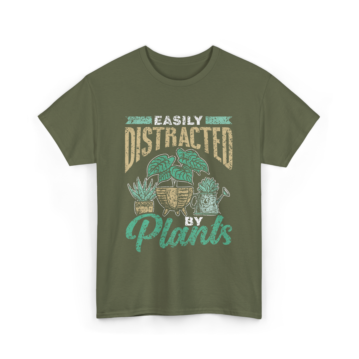 Easily Distracted By Plants Botany T-Shirt - Military Green