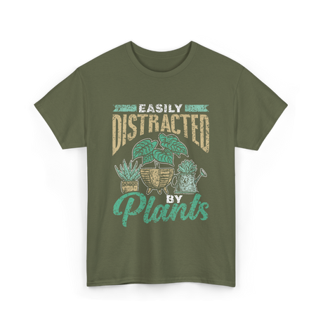 Easily Distracted By Plants Botany T-Shirt - Military Green