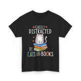 Easily Distracted Cats Books Lover T-Shirt - Black