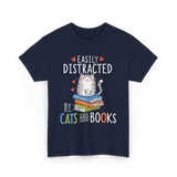 Easily Distracted Cats Books Lover T-Shirt - Navy