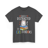 Easily Distracted Cats Books Lover T-Shirt - Dark Heather