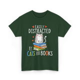 Easily Distracted Cats Books Lover T-Shirt - Forest Green