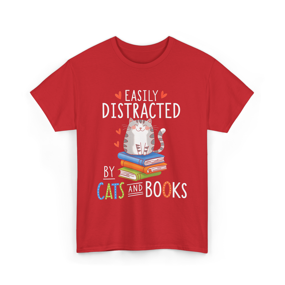 Easily Distracted Cats Books Lover T-Shirt - Red