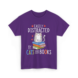 Easily Distracted Cats Books Lover T-Shirt - Purple