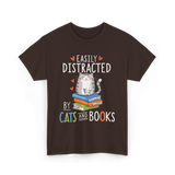 Easily Distracted Cats Books Lover T-Shirt - Dark Chocolate