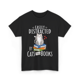 Easily Distracted Cats Books T-Shirt - Black