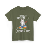 Easily Distracted Cats Books T-Shirt - Military Green