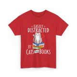 Easily Distracted Cats Books T-Shirt - Red