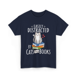 Easily Distracted Cats Books T-Shirt - Navy