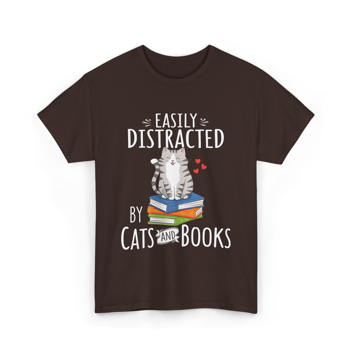 Easily Distracted Cats Books T-Shirt - Dark Chocolate