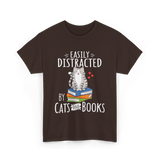 Easily Distracted Cats Books T-Shirt - Dark Chocolate