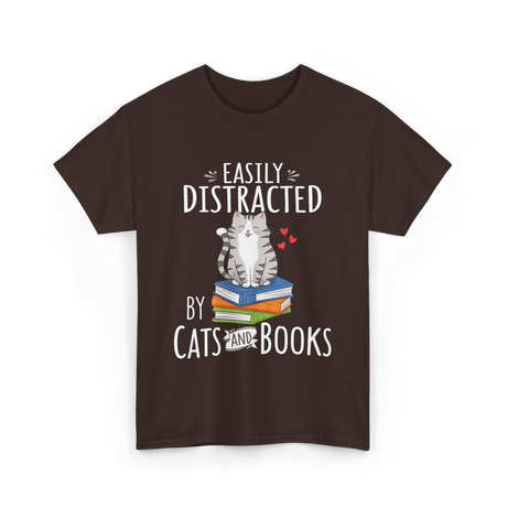 Easily Distracted Cats Books T-Shirt - Dark Chocolate