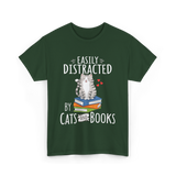 Easily Distracted Cats Books T-Shirt - Forest Green