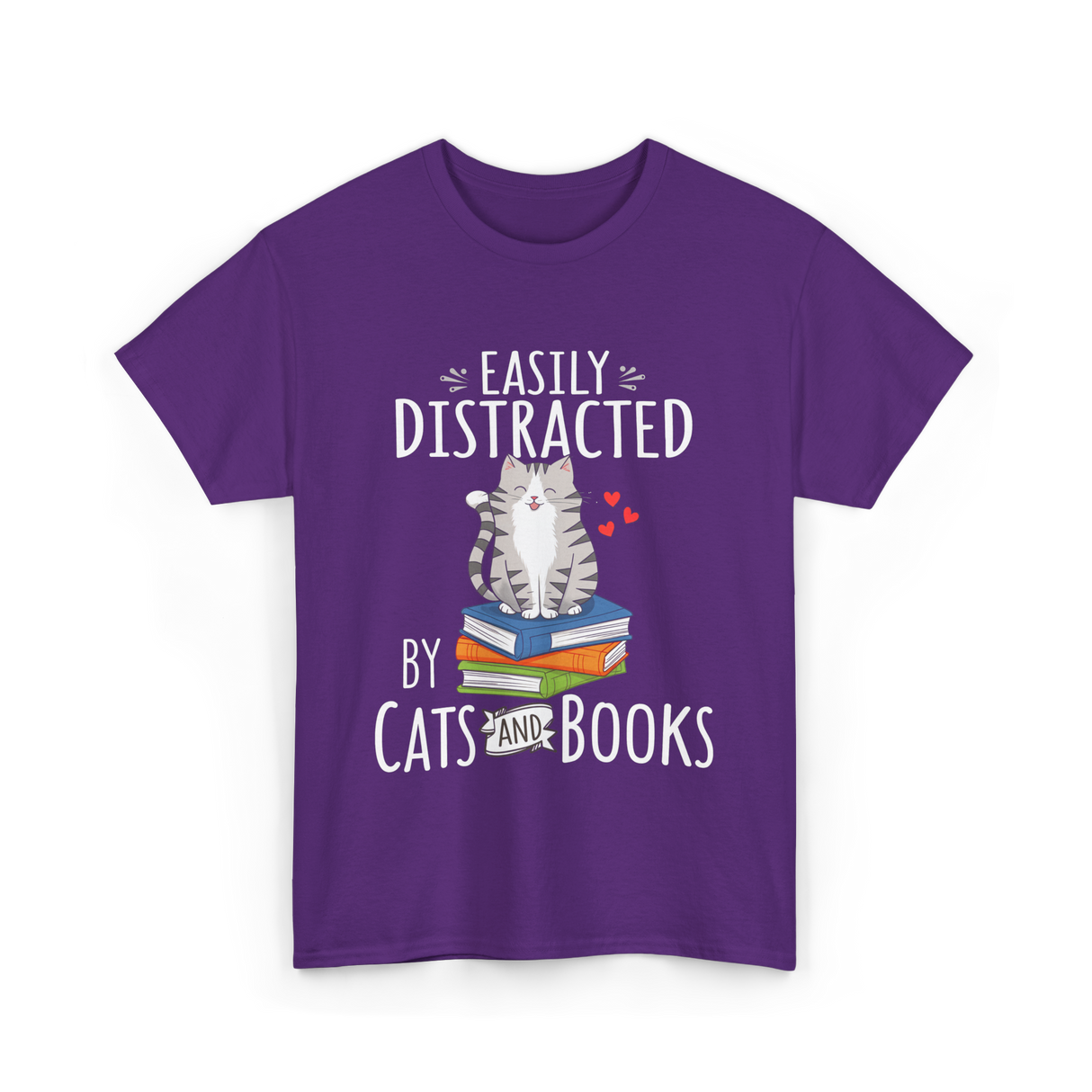 Easily Distracted Cats Books T-Shirt - Purple