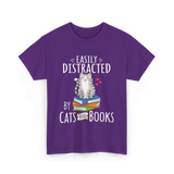 Easily Distracted Cats Books T-Shirt - Purple