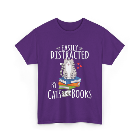 Easily Distracted Cats Books T-Shirt - Purple