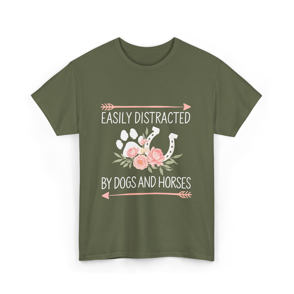 Easily Distracted Dogs Horses T-Shirt - Military Green