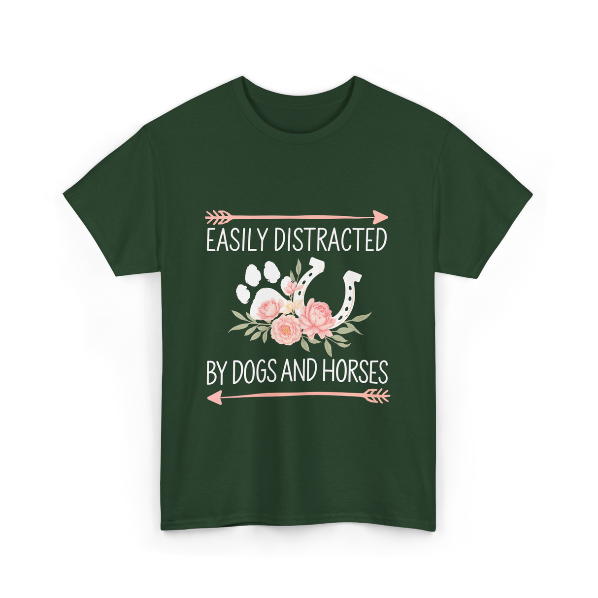 Easily Distracted Dogs Horses T-Shirt - Forest Green