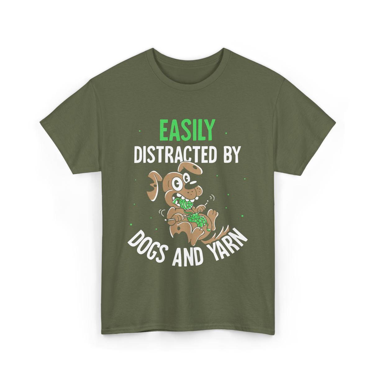 Easily Distracted Dogs Knitting T-Shirt - Military Green