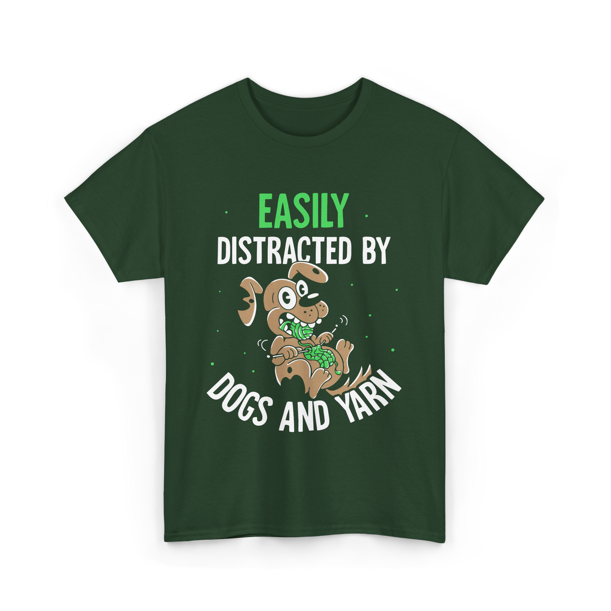 Easily Distracted Dogs Knitting T-Shirt - Forest Green