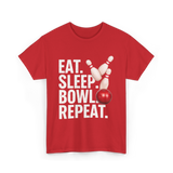 Eat Sleep Bowl Repeat Bowling T-Shirt - Red