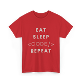 Eat Sleep Code Repeat Programming T-Shirt - Red