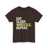 Eat Sleep Wrestle Repeat Wrestling T-Shirt - Dark Chocolate