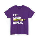 Eat Sleep Wrestle Repeat Wrestling T-Shirt - Purple