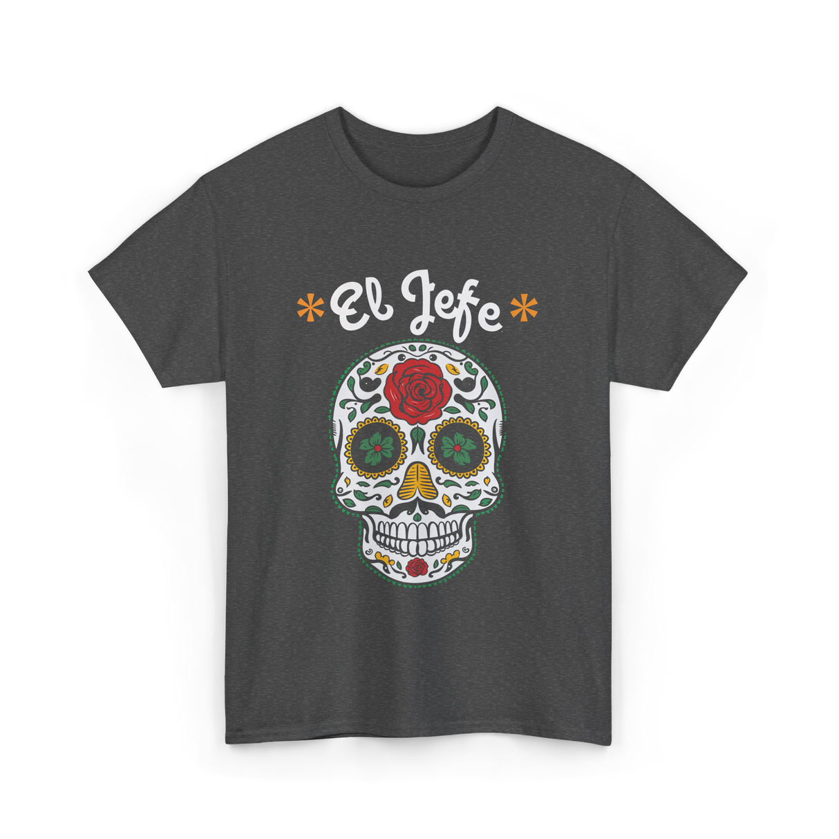 El Jefe Sugar Skull Art T-Shirt - Dark Heather